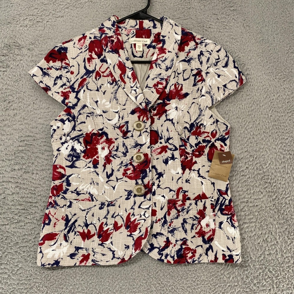 Coldwater Creek Blazer Womens 12 Floral Spring Short Sleeve Lined Shirt Jacket